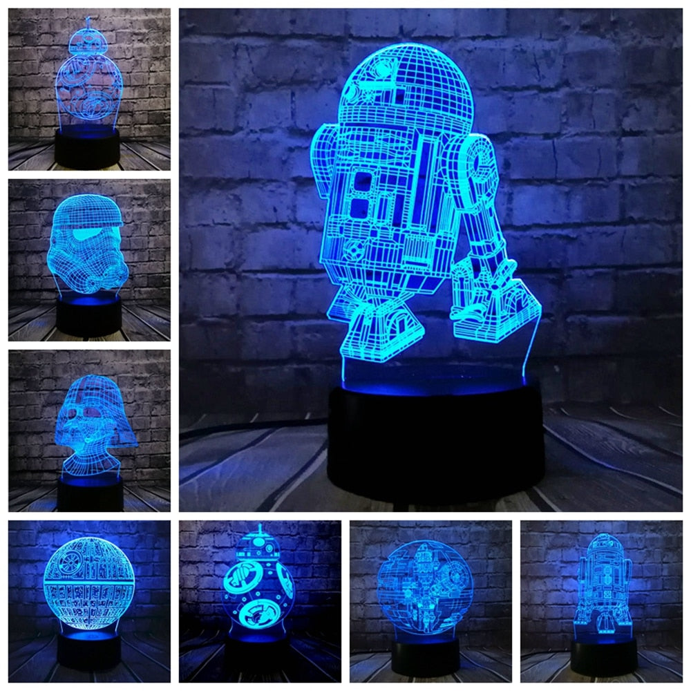 3D Lamp Star War R2D2 BB-8 Darth Vader  Knight LED Baby Lava Table NIGHT LIGHT Cartoon Toy Luminaria