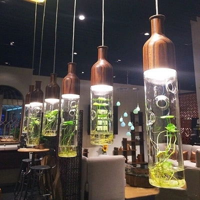 Plant Wooden Lamps Modern LED Bar Nordic Glass Aquarium Pendant Lamp