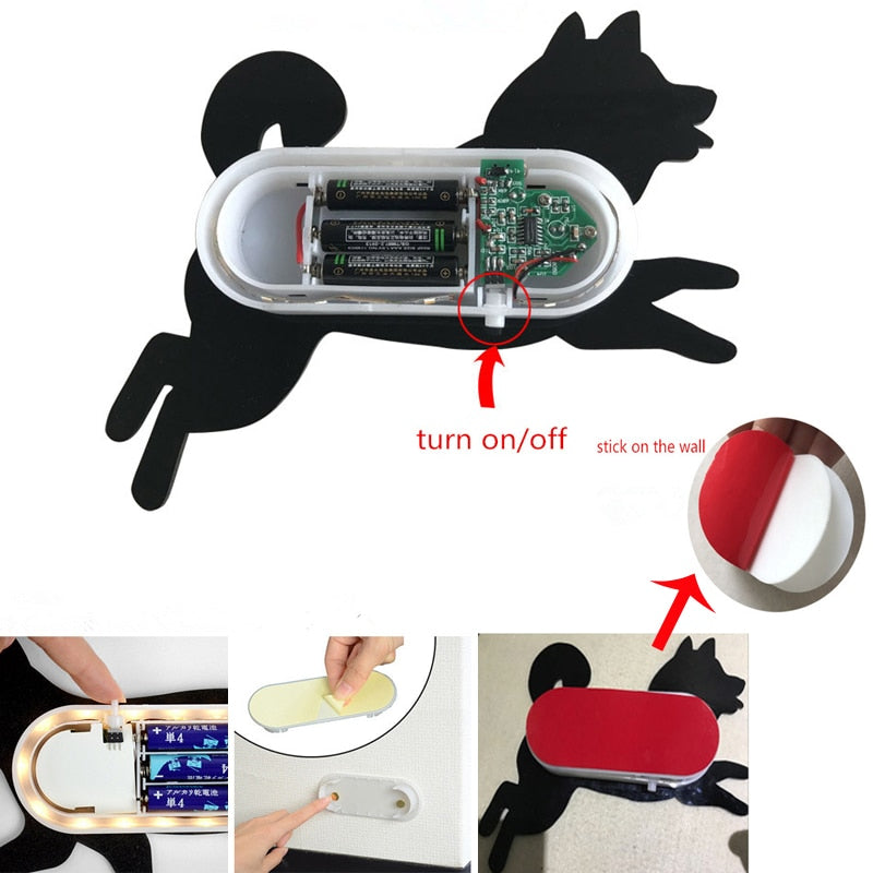 Cat Wall LED Lamp Motion Sensor Control Smart Sound Light Night Light Auto Cute Sleep Lamp