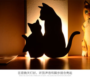 Cat Wall LED Lamp Motion Sensor Control Smart Sound Light Night Light Auto Cute Sleep Lamp