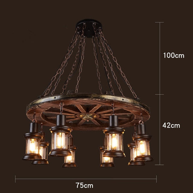 Solid Wood lustre Vintage Chandelier Lighting lustre suspension	Coffee Bedroom Lighting Iron+Wooden Lamp for loft decor