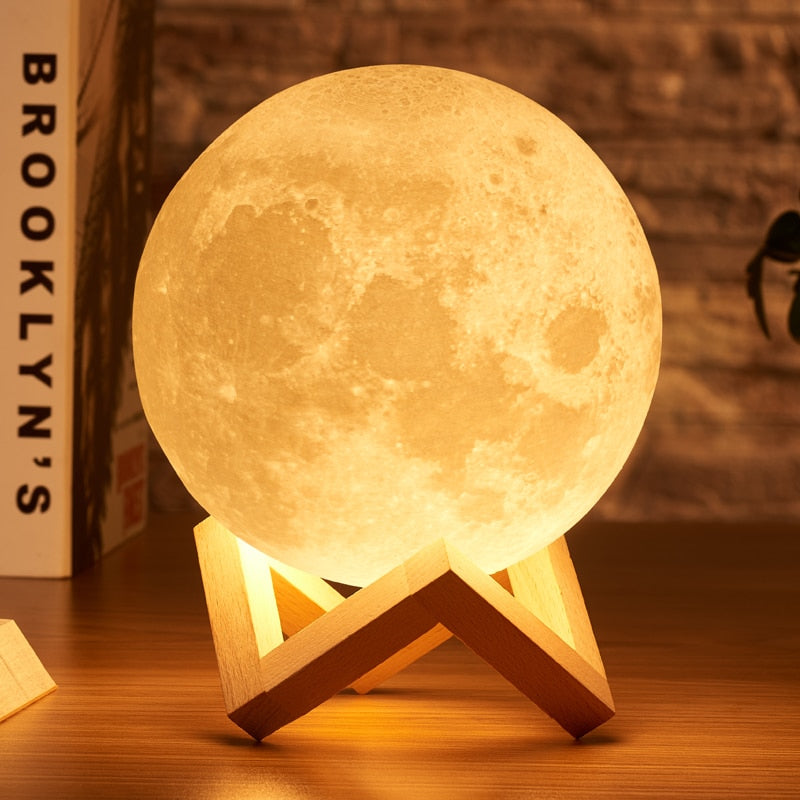 moon lamp 3D print night light Rechargeable  3 Color Tap Control lamp lights 16 Colors Change Remote