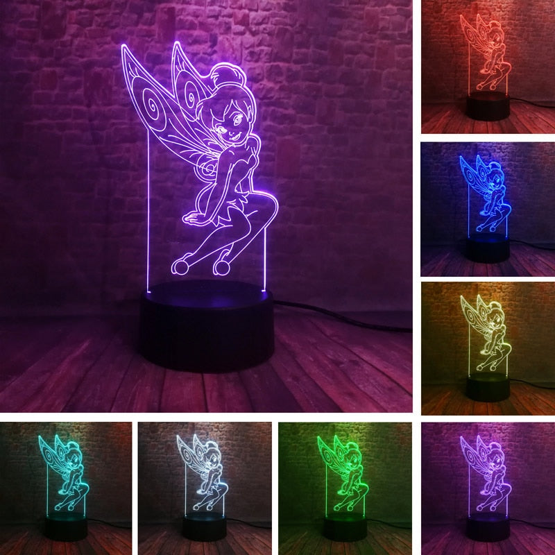 Tinker Bell Anime Figure 3D Illusion Led 7 Colors Changing Nightlight